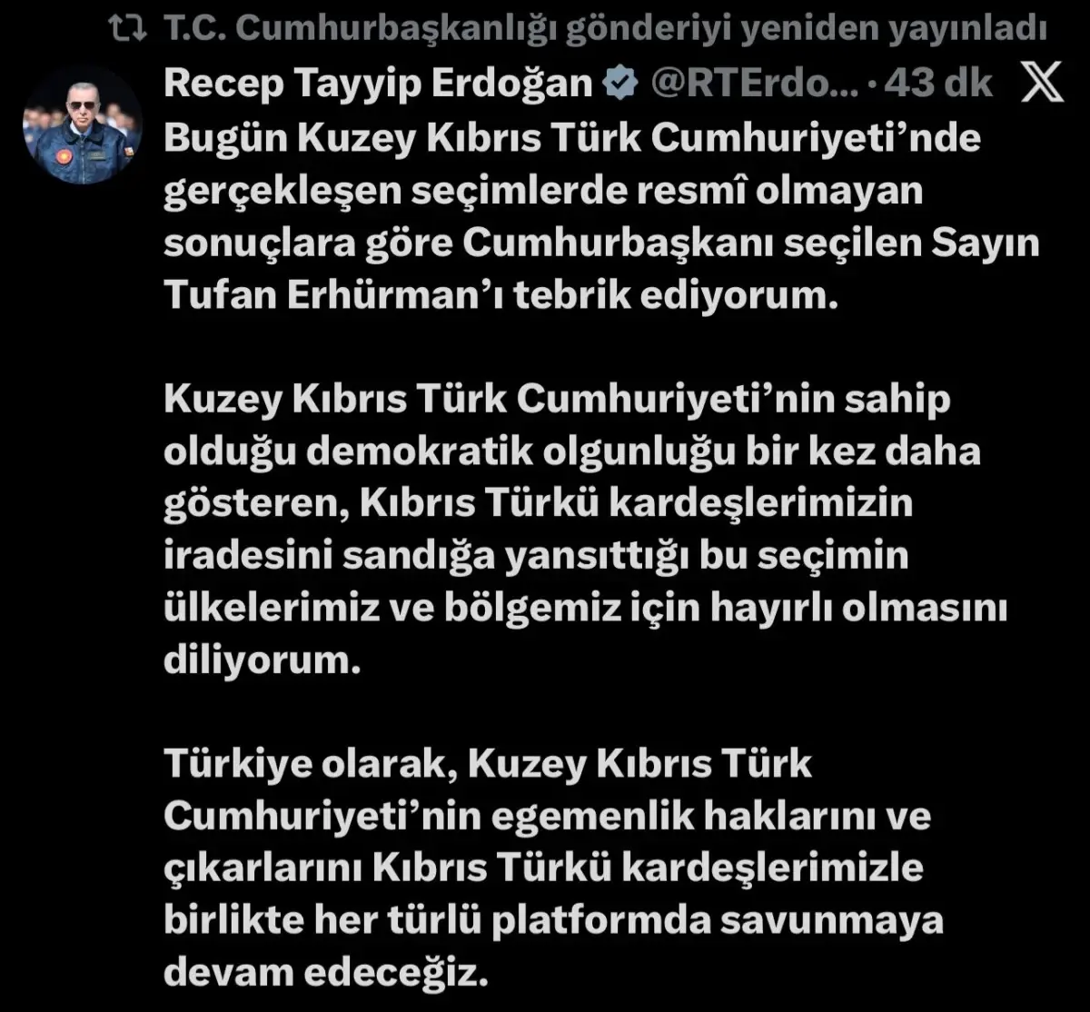 cumhurbaskani erdogan tufan erhurmani tebrik etti R8yxgYT2.jpg